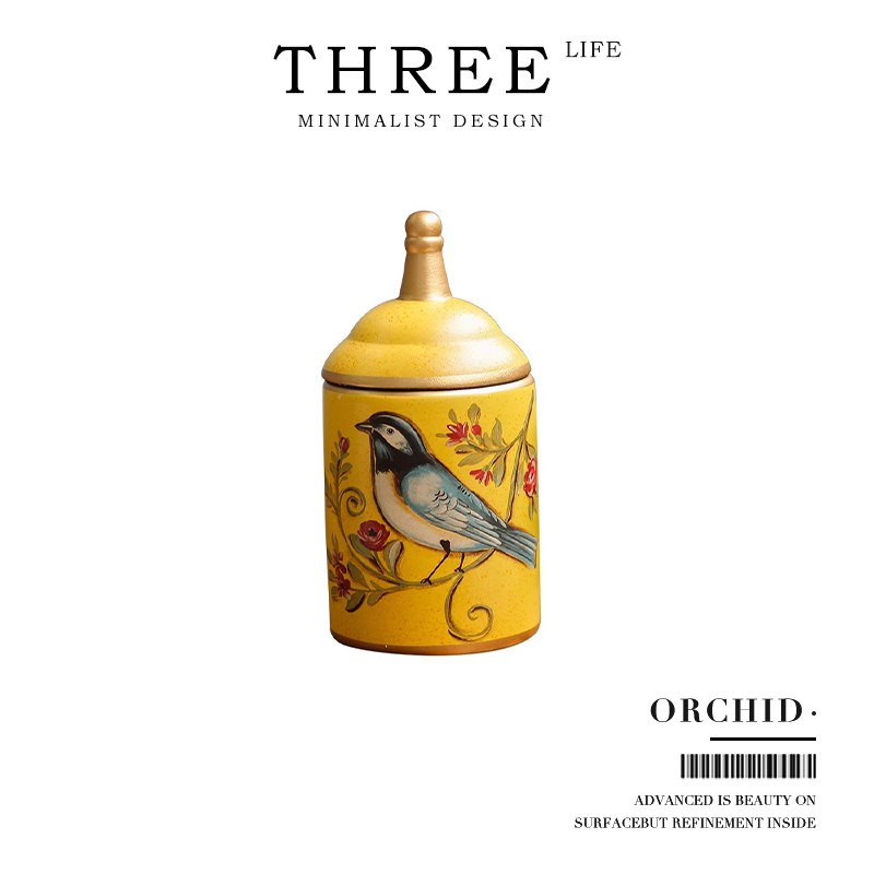 TlifeOrchid储物罐中式复古风带盖陶瓷摆件客厅收纳罐  兰花