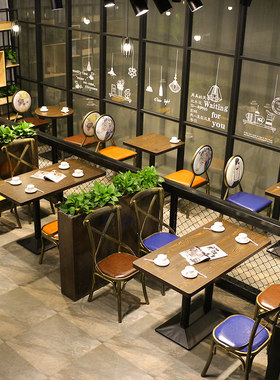 餐桌餐椅组合 饭店小吃店桌椅 长桌餐桌 咖啡厅桌子 奶茶店方桌