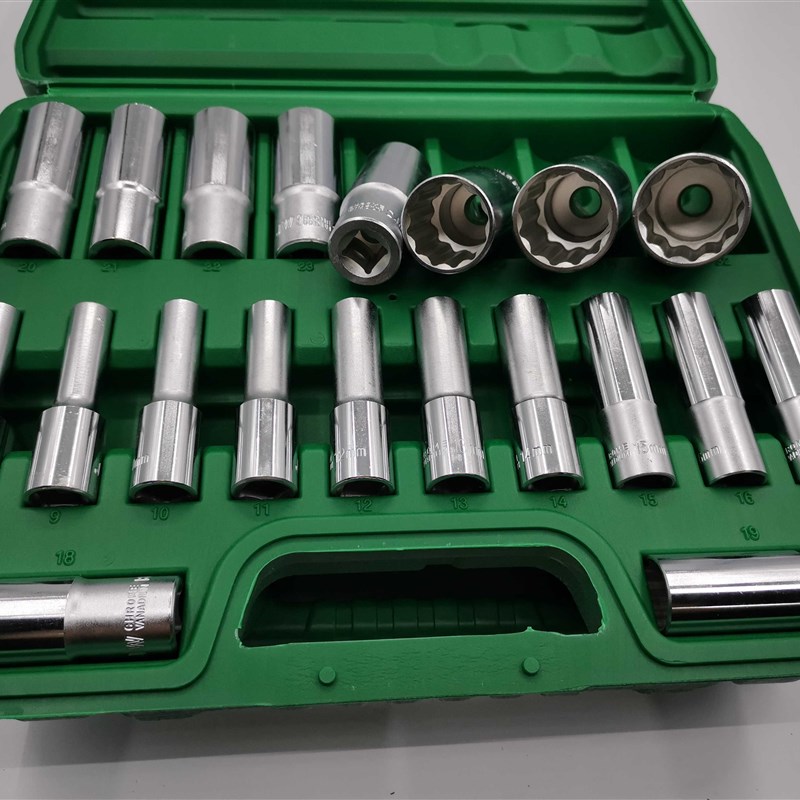 梅花套筒加长8cm大飞接口套头汽机修专用烙凡钢832整套12角盒装