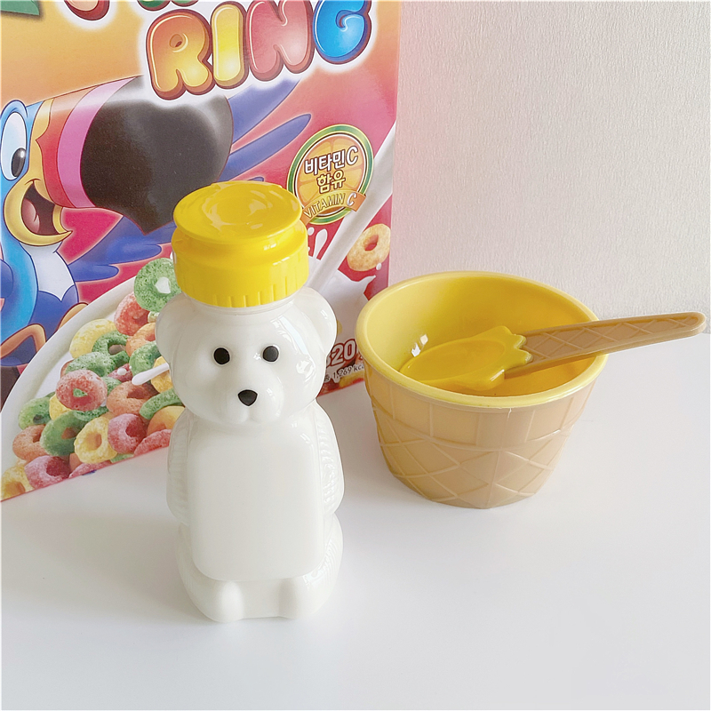 塑料小熊瓶硅胶阀盖蜂蜜瓶密封冷饮果汁瓶牛奶野餐外带