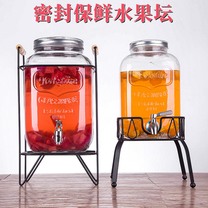 酒吧调酒玻璃鸡尾酒坛子泡酒坛宴会果汁饮料罐密封罐倒酒坛带龙头