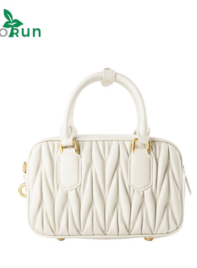 褶皱保龄球新款羊皮保龄球包女士复古休闲斜挎包经典波士顿手提包