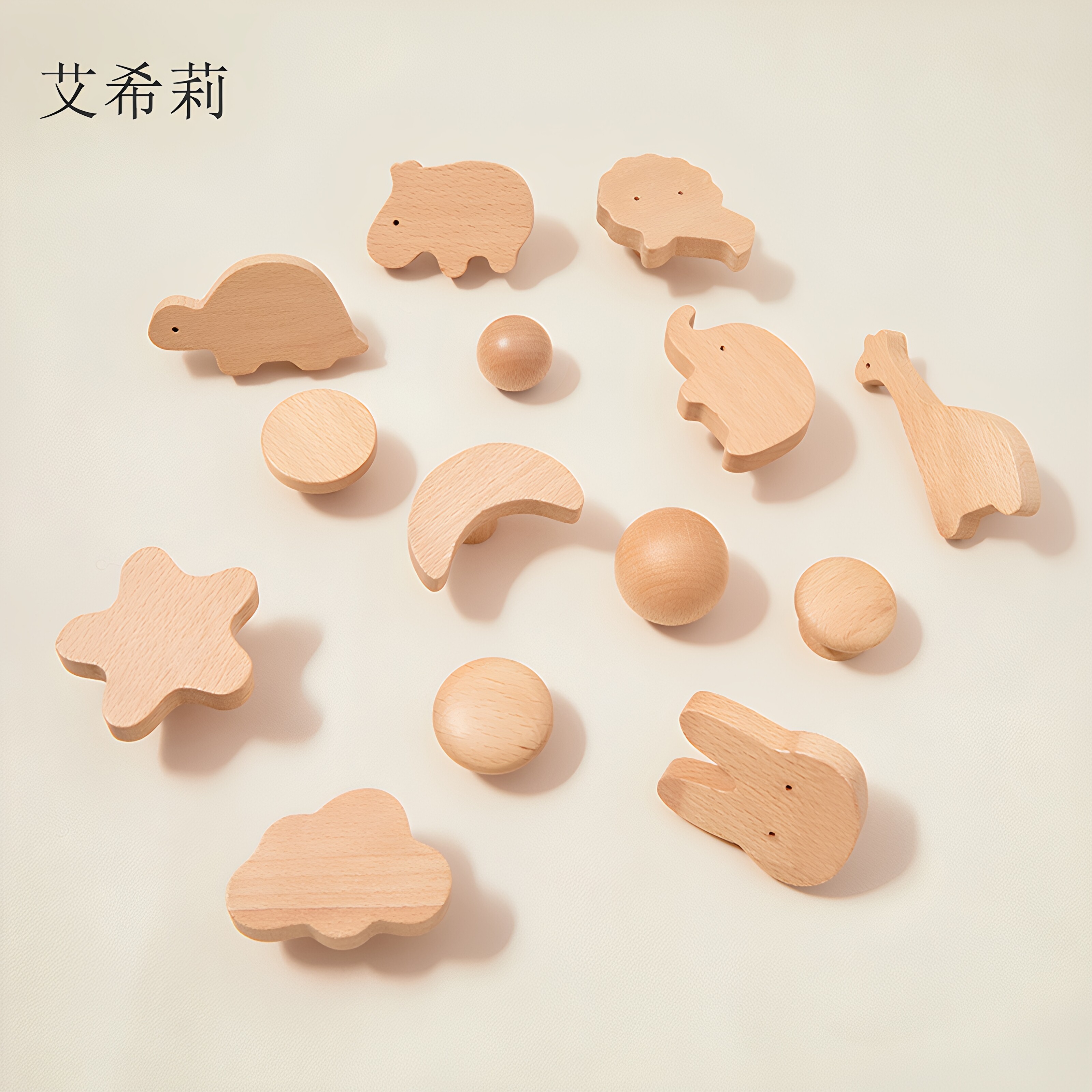 创意卡通原木风动物拉手
