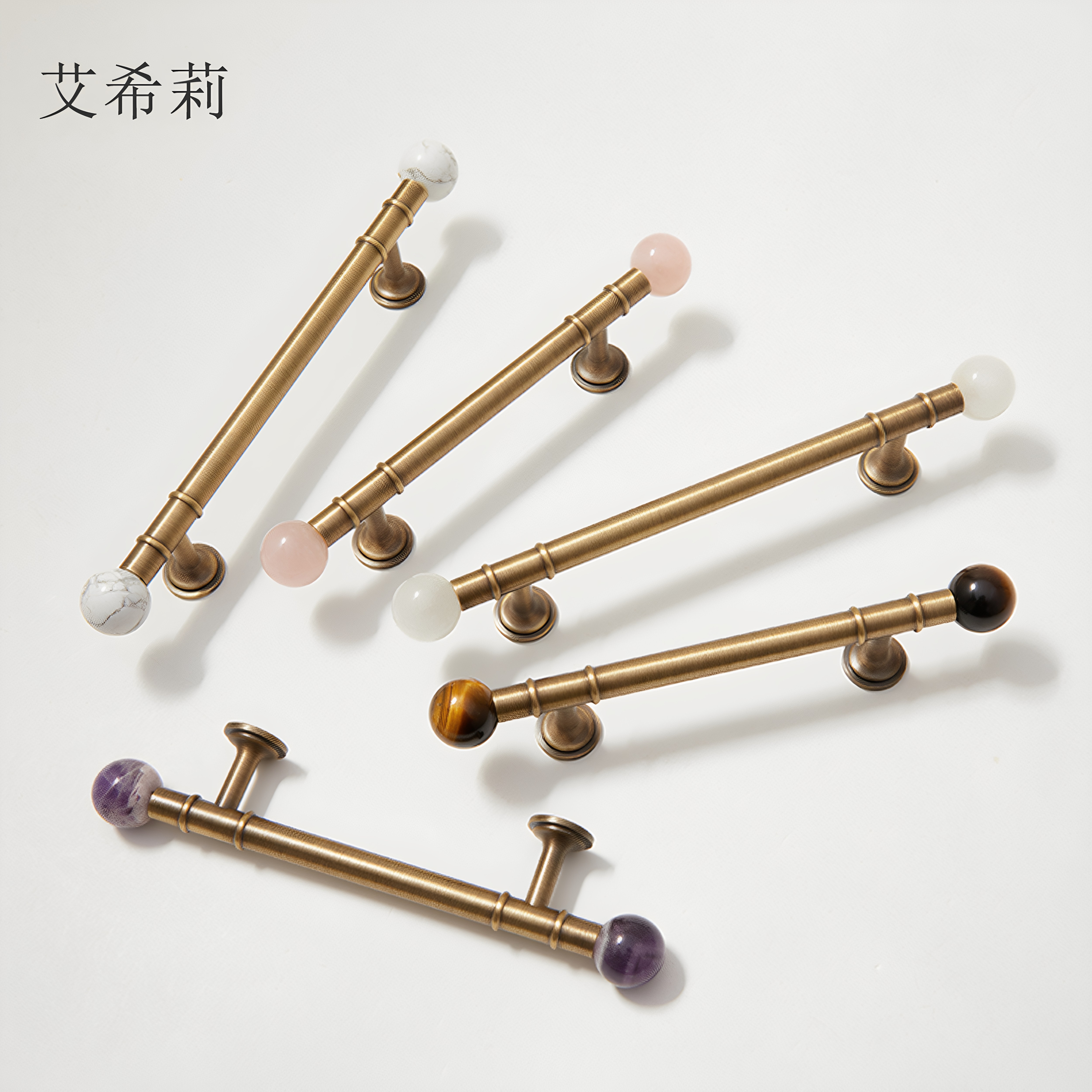 法式古铜色黄铜水晶圆球柜门拉手