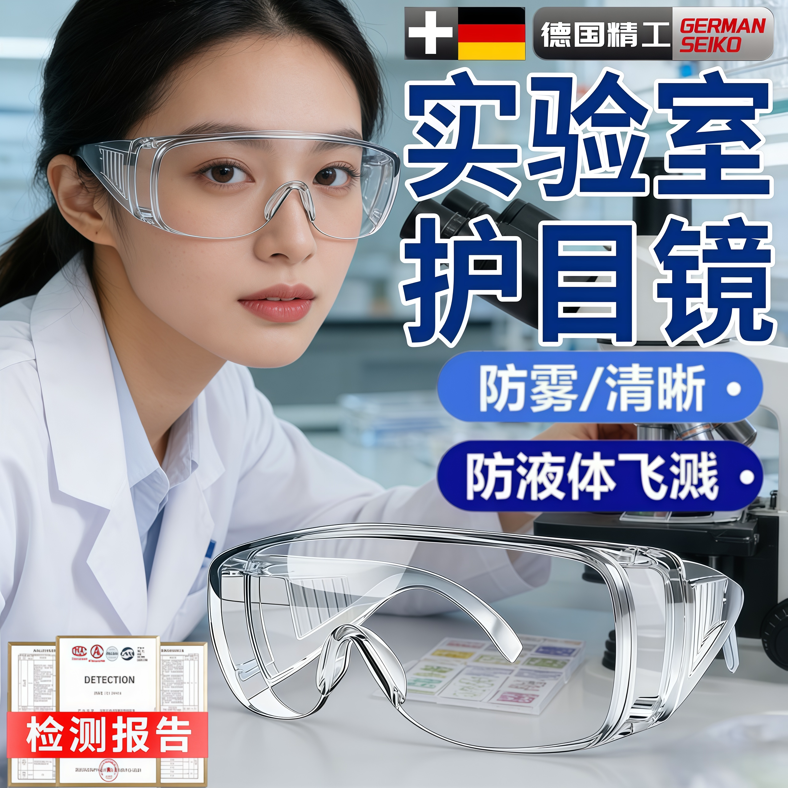 德国化学实验室护目镜防腐蚀耐酸碱防雾防飞溅可戴眼镜防护眼镜