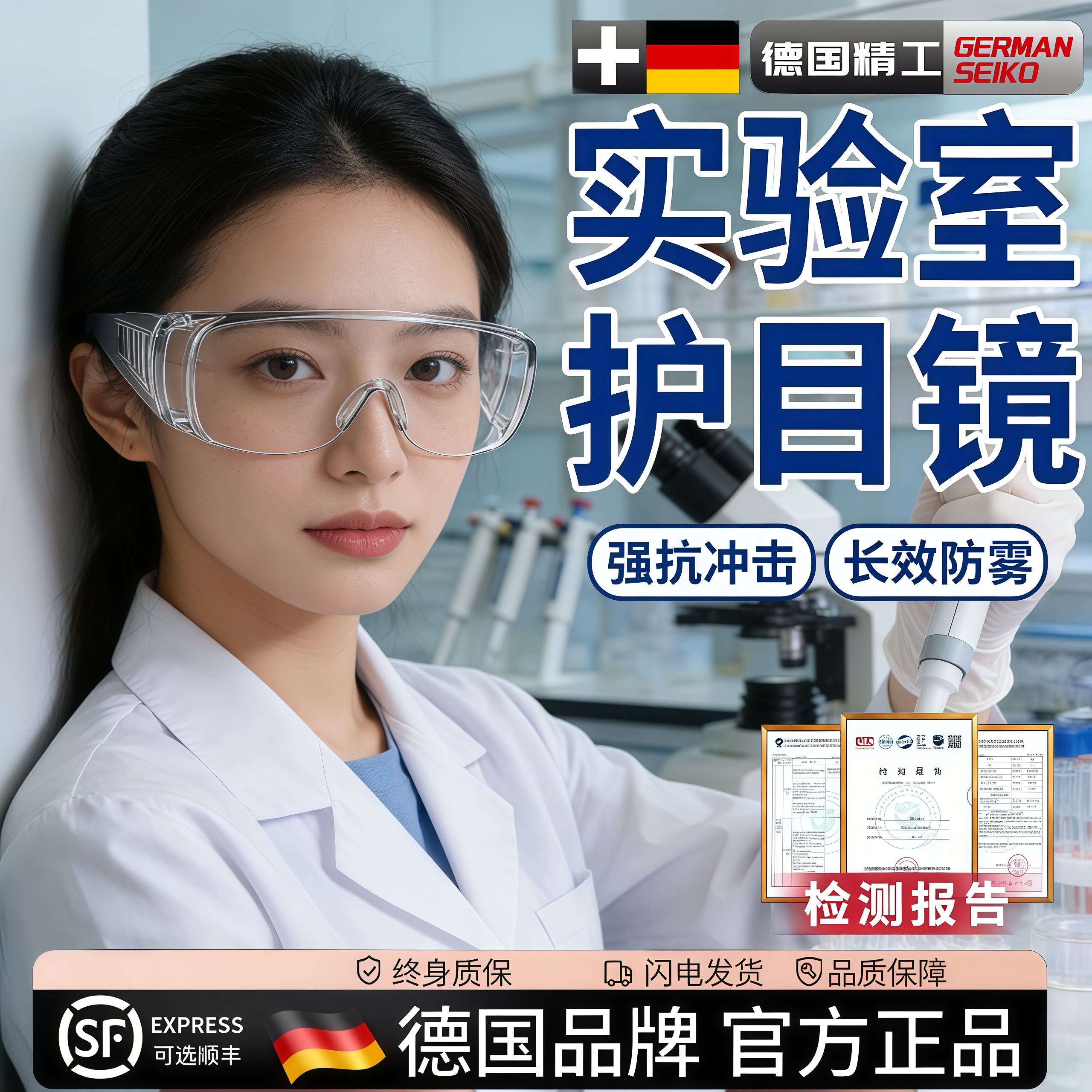 德国化学实验室护目镜防腐蚀耐酸碱防雾防飞溅可戴眼镜防护眼镜