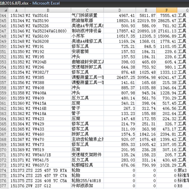 2016奥迪宝马奔驰大众EPC零配件编号编码价格表售价官方4S店
