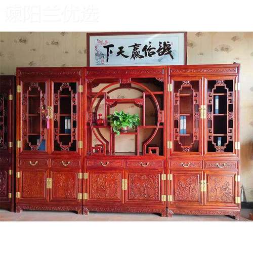 中式实木书柜书架书柜展CLB示茶柜古橱架多宝阁家具置物茶叶架博