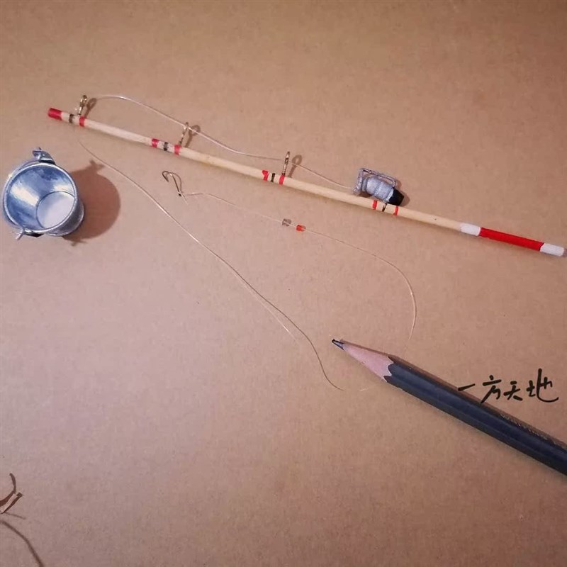 场景模型仿真微缩迷你小鱼竿水桶微景沙盘拍摄道具造景装饰摆件