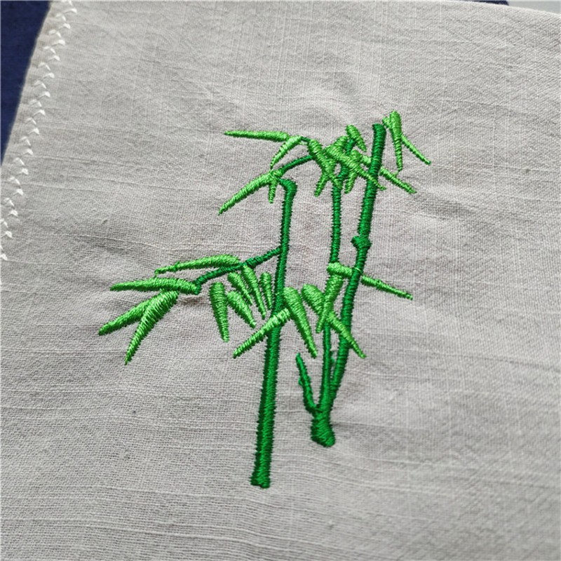 中国风纯棉麻方巾男士复古竹子刺绣手帕定制绣字礼品双层擦汗手巾