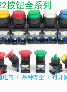 平钮带灯按钮开关AR22F0L急停自锁AR22V2L-11E3R短手柄选择AR22PL