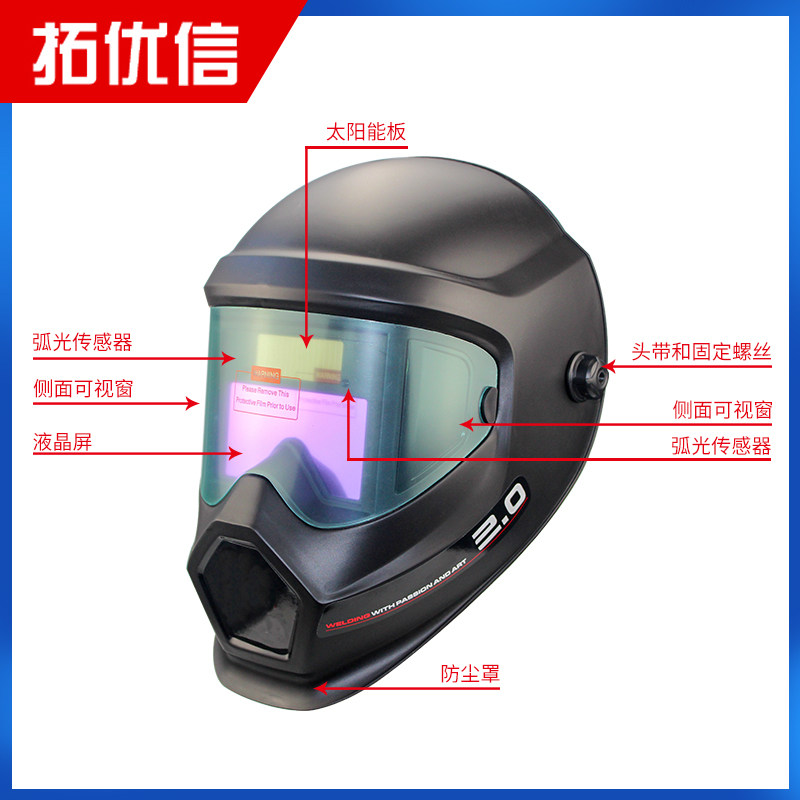 2022新款大视角360带侧窗DIN9-DIN13焊工面罩焊接头盔