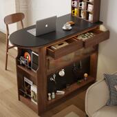 吧台实木UJS客厅家用断缩柜窄边岛隔台一体岩板储物柜小户型伸吧