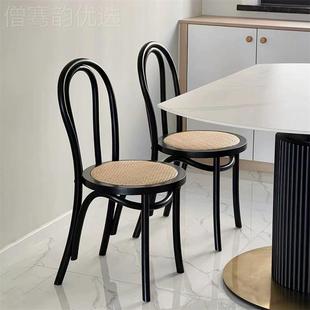 实木餐品椅家背用复古藤编餐椅中古索耐特家餐厅KKE靠用椅子甜店