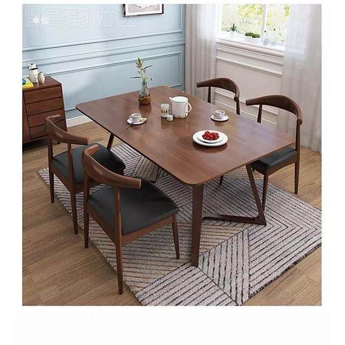 实木餐桌椅组合现型代简长形4人6人饭桌方北欧日式约DSC小户餐厅