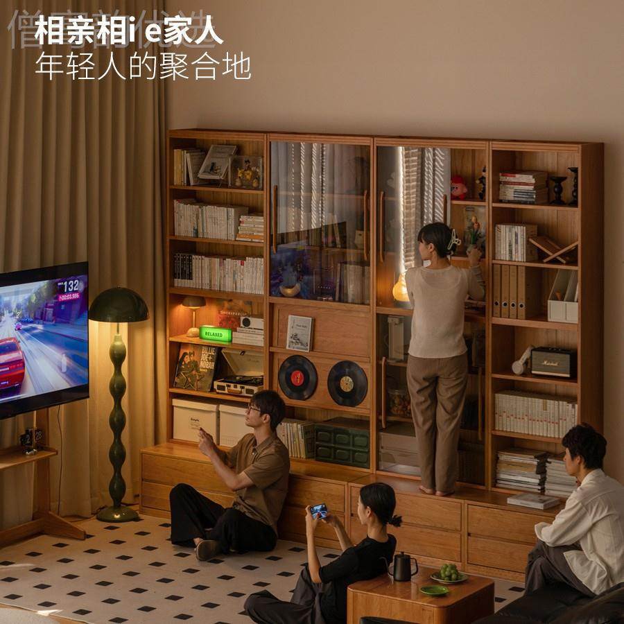 源氏风座木语实ZYT木卡玻书柜樱桃木书房复古组合璃柜家用满墙收