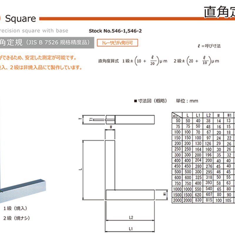 日本RSK新泻理研精密直角定规 546-0600CQ L型全新直角尺