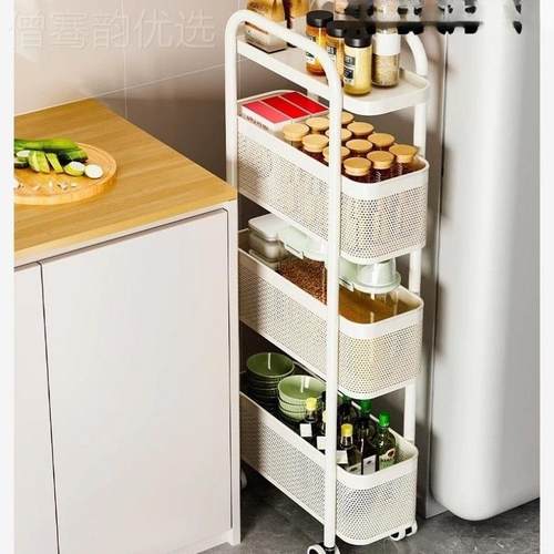 夹缝置物生架厨房多功冰能箱缝收纳柜蔬菜篮子窄卫间移动小隙476