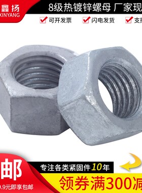 8级热镀锌六角螺母热浸锌螺帽扩孔螺母加大M6M10M16M20M30M48M64