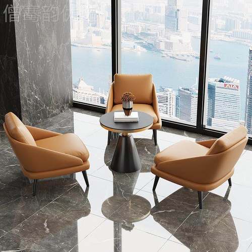 售楼处休息合区待桌椅组客轻奢酒店会QSF所简接约会洽谈单人沙发