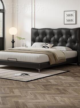 意简黑色皮床主卧高端大气ZAR双人床现式代简约新款软床佛包极山