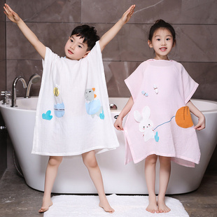 夏天薄款儿童浴袍纯棉纱布浴巾斗篷裙游泳可穿式速干 干2025新款