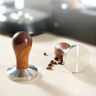 不锈钢压粉器沉贵宝实心咖啡榉木压粉锤51/53/58mm红贵宝实木手柄
