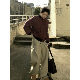 宽松阔腿休闲裤 女秋季 裤 175高个子加长180老钱风棕色复古格子西装