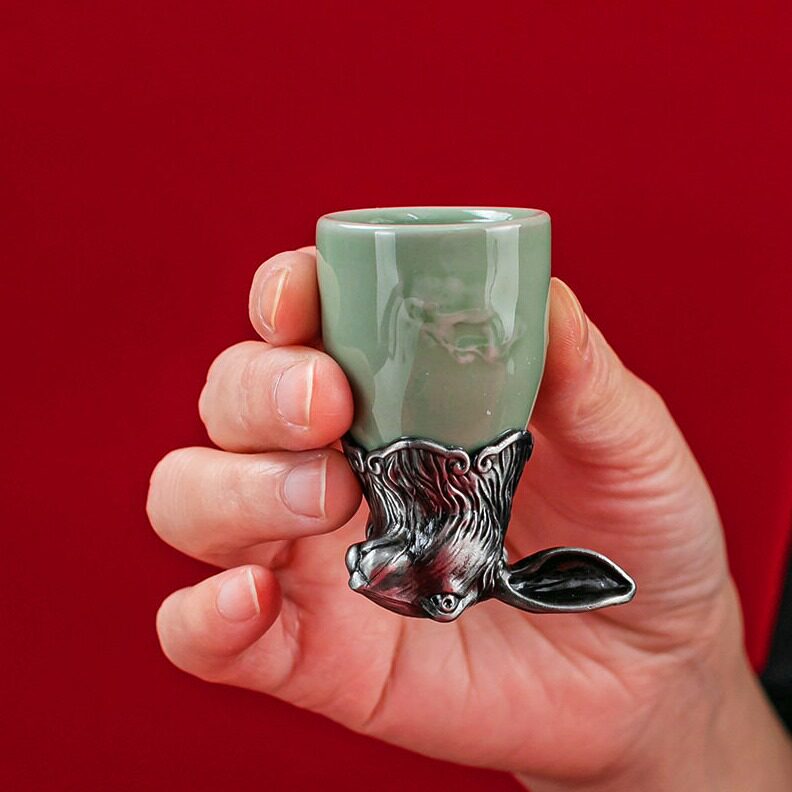 直销浮雕汝窑十二生肖酒具创意陶瓷白酒杯分酒器套装12只小酒杯一