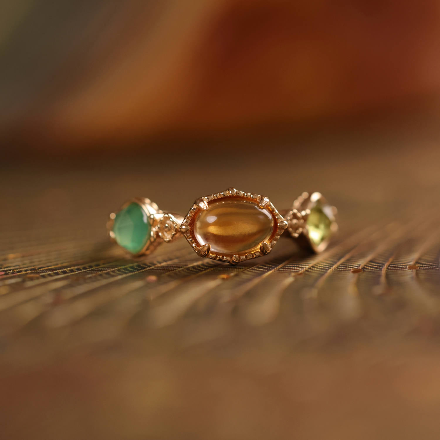 珞笙天然黄水晶绿玛瑙橄榄石戒指