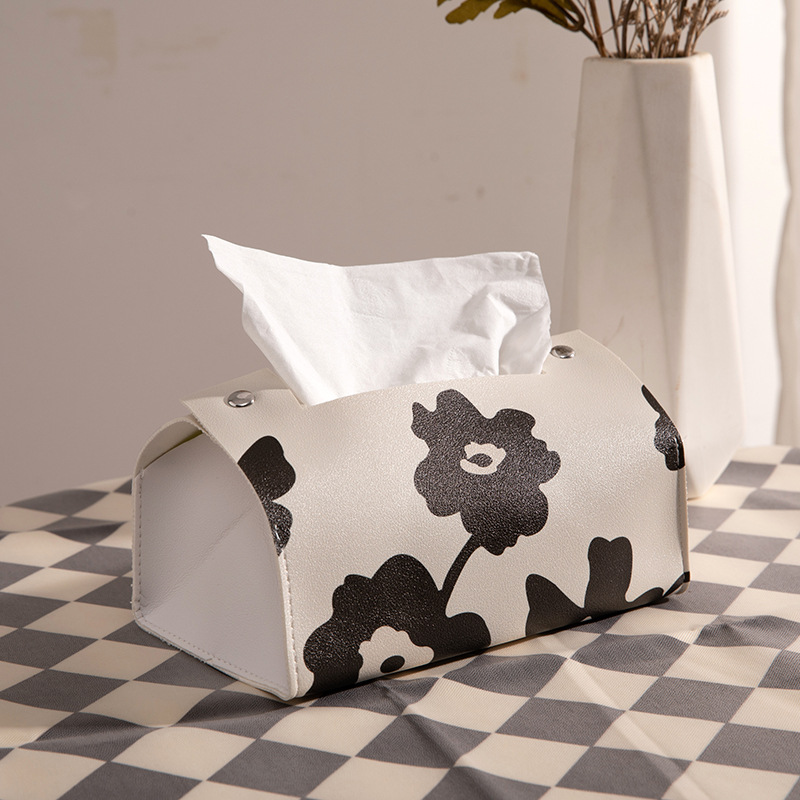 直销原创设计马鞍皮英文ins纸巾盒 中古熊猫款黑白纸巾盒收纳