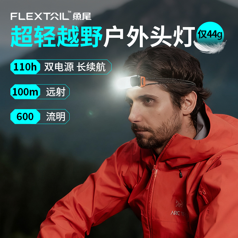 鱼尾户外头灯越野登山超亮头戴式