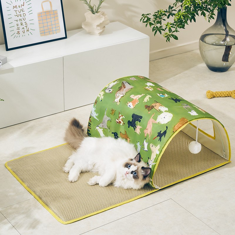 隧道猫窝夏季凉席睡垫网红猫沙发床封闭式躲避屋猫垫子夏天降温用