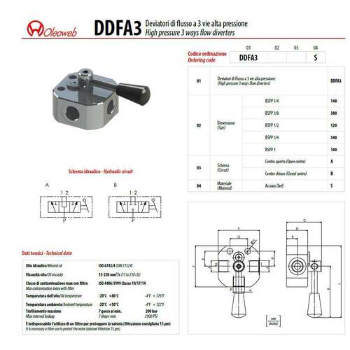 意大利原装进口oleoweb液压阀手动三通换向阀DDF3SAE12