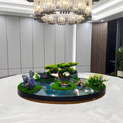 #酒店大圆桌式装饰摆JRU件新中餐桌转景盘中间花圆形桌花微缩摆观