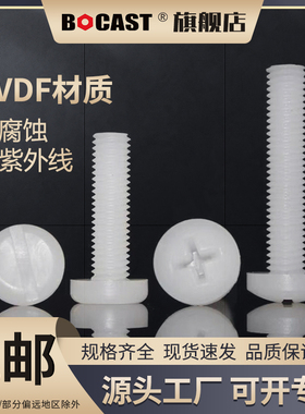 PVDF防腐蚀十字盘头塑料螺丝M2-M10耐强酸碱开槽一字圆头塑胶螺钉