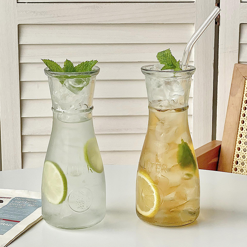 简约ins玻璃水果茶瓶大容量冰桔瓶果汁杯冷饮杯鸡尾酒柠檬冰茶瓶