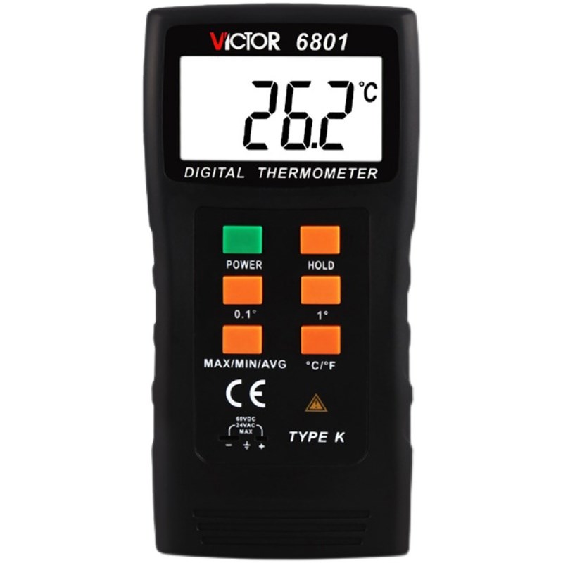 胜利接触式测温仪数字温度计DM6801A工业高精度热电偶探头温度计
