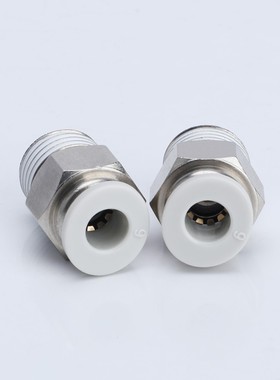 白色气管接头螺纹直通PC4-M5/6-01/8-02/10-03/4气动接头快速快插