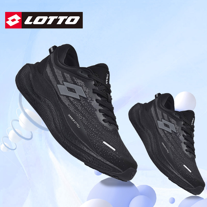 LOTTO乐途男爆米花减震跑步鞋2025秋冬季新款黑色透气网面运动鞋