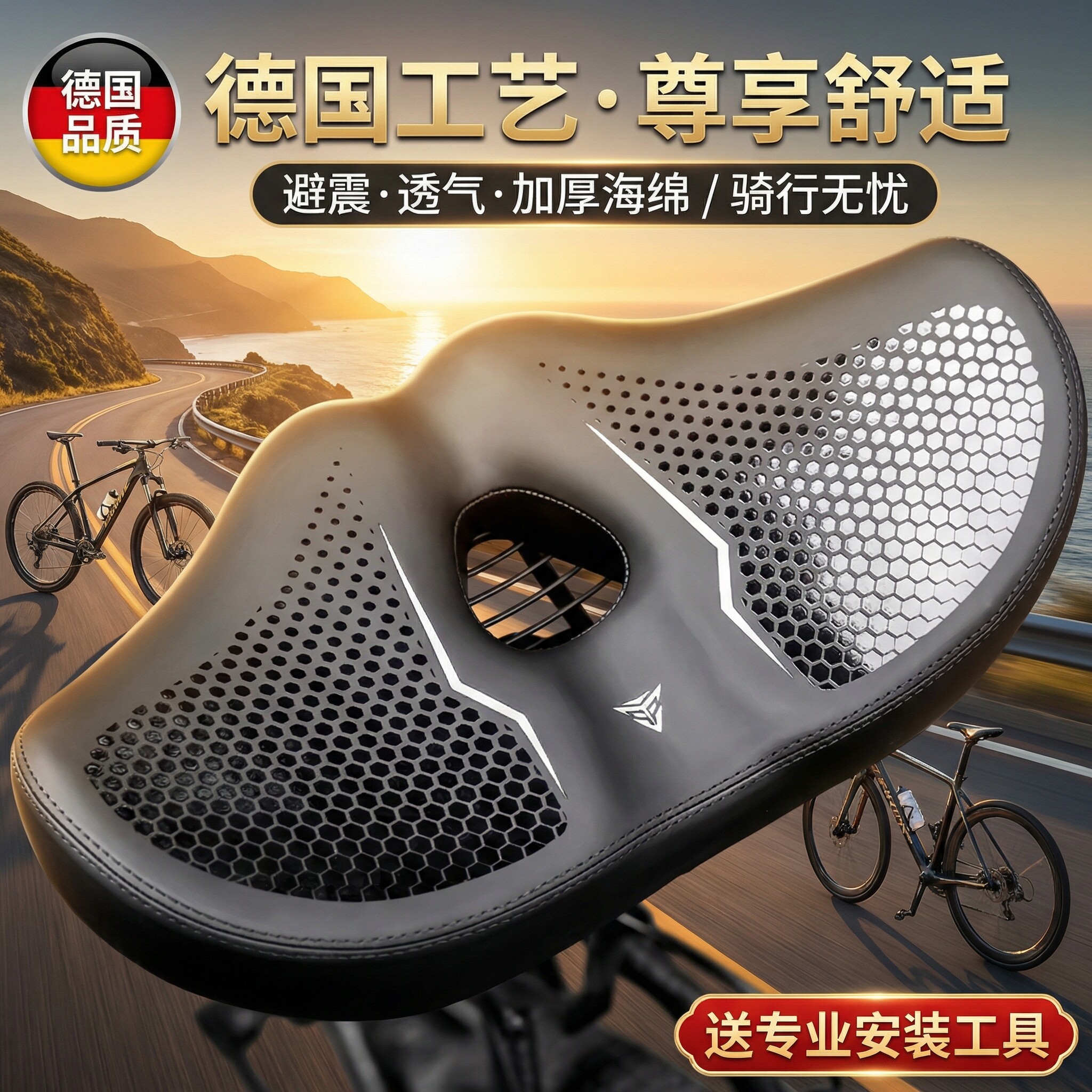 德国山地自行车超软坐垫防屁股痛舒适全包裹动感单车座椅骑行座垫