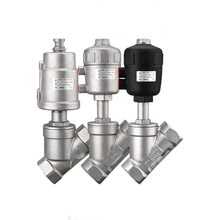 304不锈钢气动法兰Y型角座阀高温蒸汽丝口切断自动气控阀DN25 50