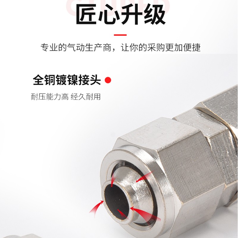 气动高压全铜快拧锁母镀镍直通接头对接气管PU/PG-4/6/8/10/12mm