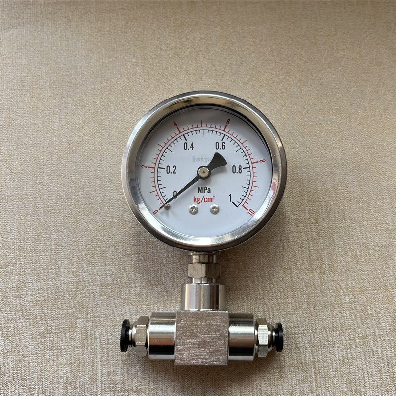 不锈钢压力表 1MPA 加三通 两边快插PU管接头 材质全部304不锈钢