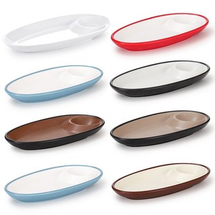 密胺子母盘商用创意仿瓷塑料红糖糍粑小酥肉盘子饺子盘虾盘带醋碟