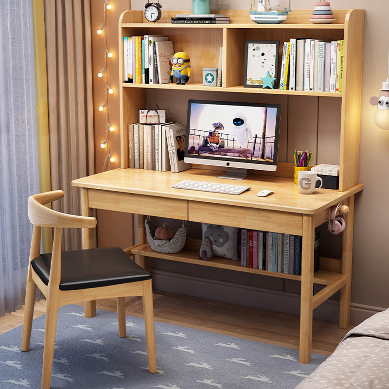 实木书桌书架儿童70cm80cm学习桌家用电脑桌办公桌初高中生写字桌