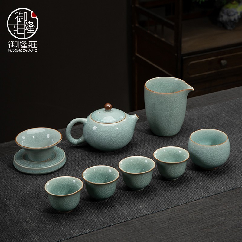 汝窑功夫茶具套装家用中式泡茶壶茶杯办公室会客陶瓷高档轻奢整套