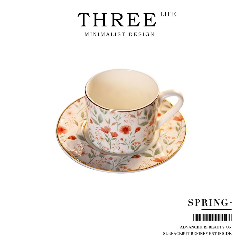 TlifeSpring杯具花卉骨瓷杯中古马克杯咖啡杯对杯礼盒  春日