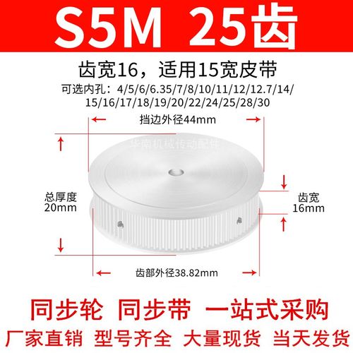 同步轮S5M25齿宽16两面平内孔5 6 8 10 11 12 12.7 14 15同步带轮