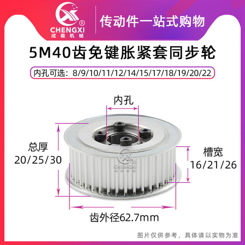 免键涨紧套同步轮 5M40齿 槽宽16/21/26内孔8-22 齿外径62.7 带轮